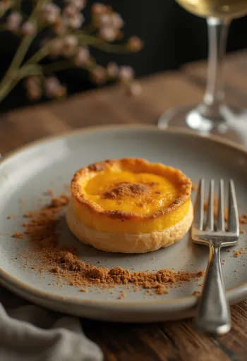 Queijada de abóbora (Kurpitsaleivos), kanelilla ja sokerilla koristeltuna