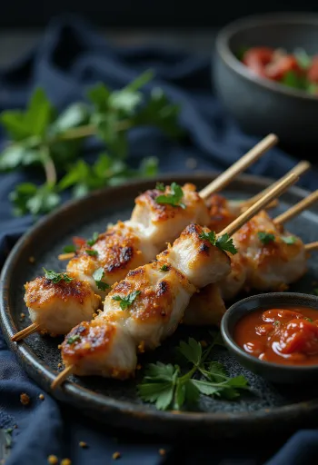 Sate kambing grillattuna, kookosmaitomarinadissa vartaassa tarjoiltuna