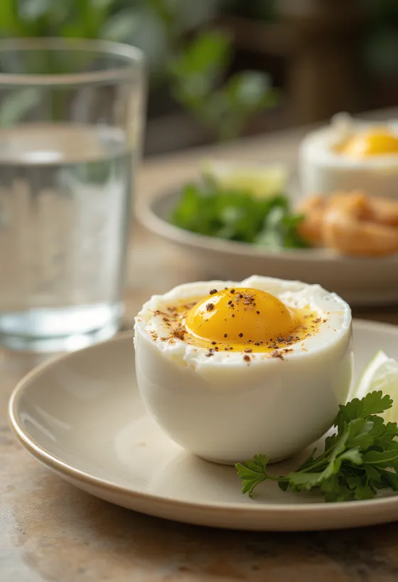 Balut-muna korianterilla, limen mehulla tarjoiltuna
