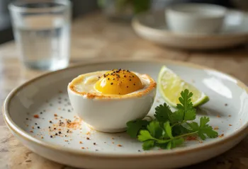 Balut-muna korianterilla, limen mehulla tarjoiltuna