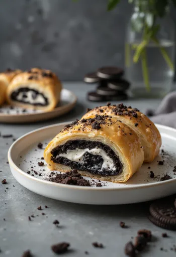 Oreo-struudeli tarjoiltuna