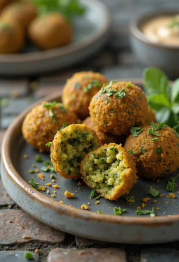 Vegaaniset falafel-pyörykät raikkaalla salaatilla ja tahini-kastikkeella