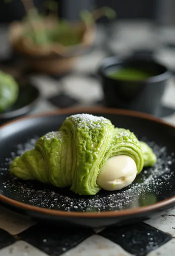 Vastapaistettu japanilainen matcha-croissant