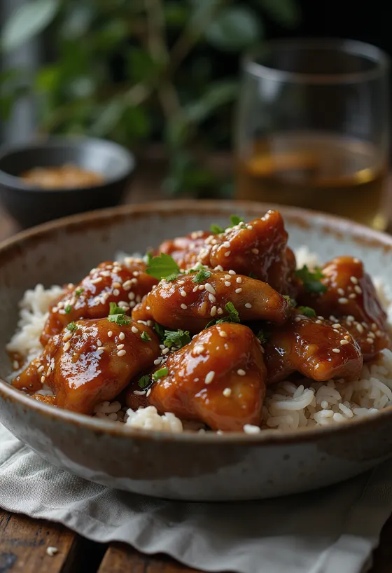 Hunajakana kullanruskeaksi paistettuna, seesaminsiemenillä ja tuoreilla yrteillä ripoteltuna