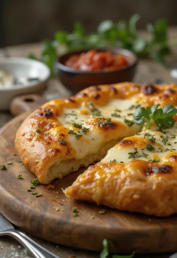 Kullanruskeaksi paistettu mozzarella-calzone