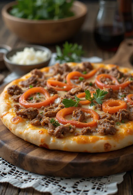 Kazakstanilaistyylinen pizza naudan- tai hevosenlihalla