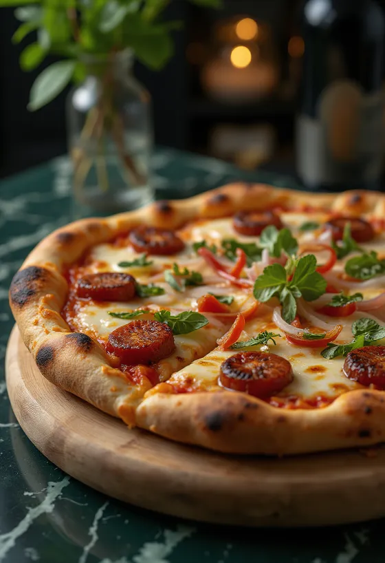 Dominikaanistyylinen pizza Longaniza-makkaralla ja paikallisella juustolla