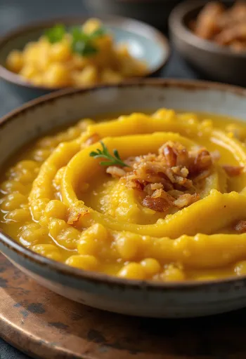 Keltahernemuhennos tuoreella persiljalla ja rapealla lisukkeella