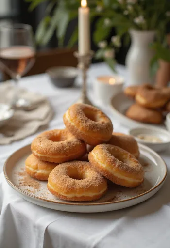 Krofne kanelisokerilla, tuore munkki, koristeltu kanelisokerilla