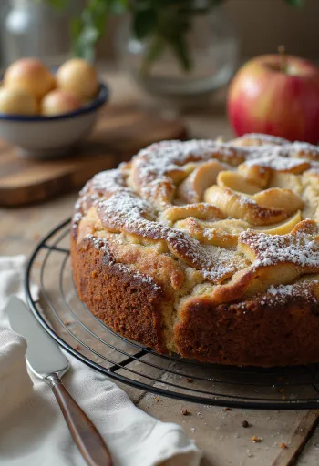 Unikko-omenakakku tarjoiltuna