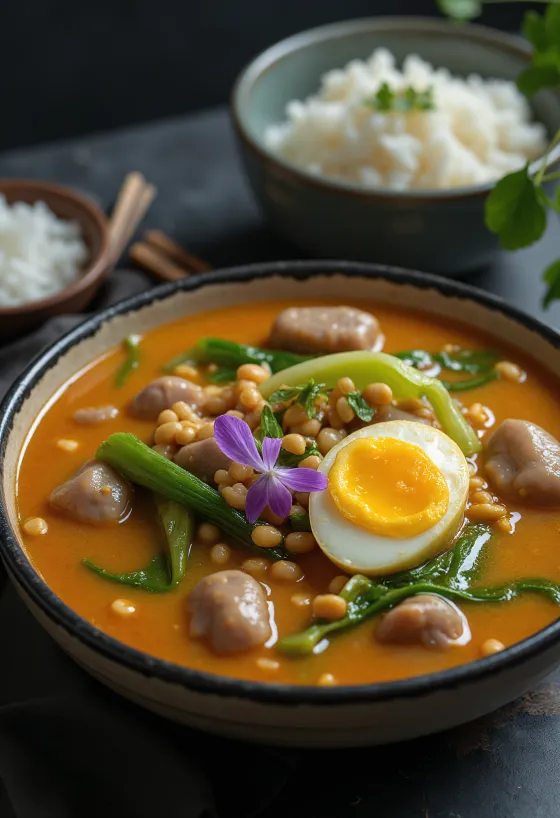 Kare-kare sianjaloilla, maapähkinätahnalla ja tuoreilla vihanneksilla