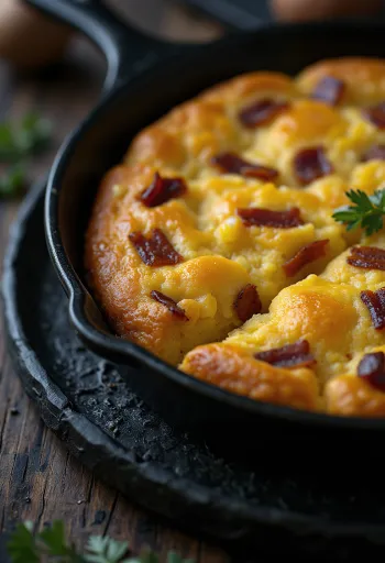 Vastapaistettu maissileipä, rapeilla pekonipaloilla