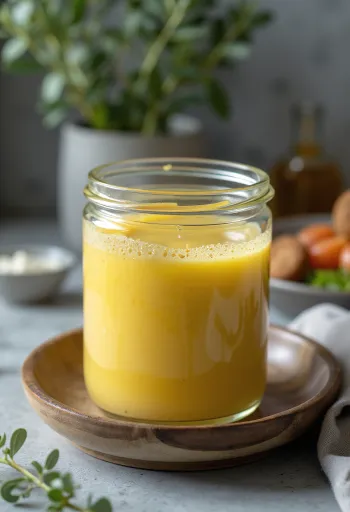 Hunaja-dijonkastike tarjoiltuna salaatin kanssa