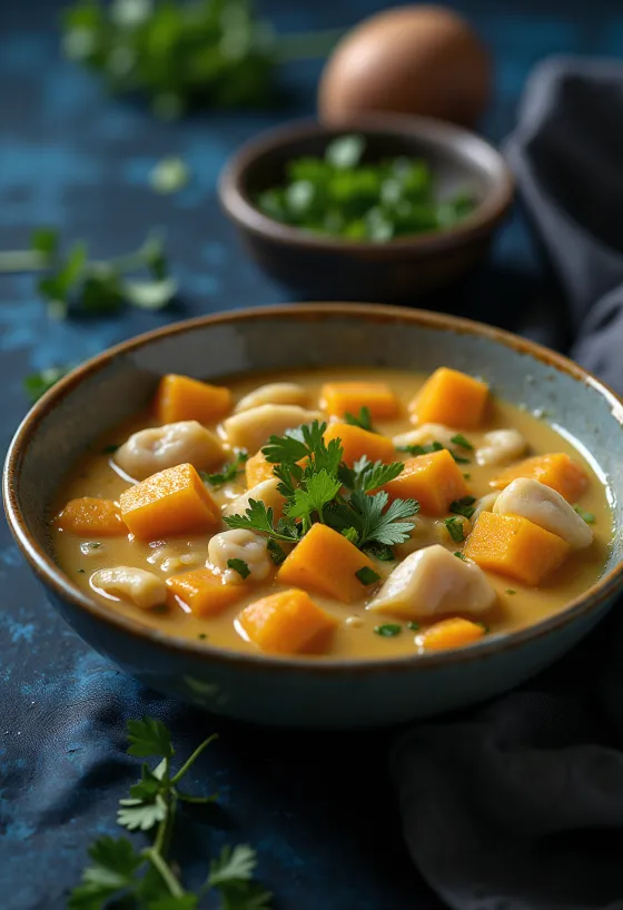 Moqueca-pata bataatilla, kalalla ja kookosmaidolla