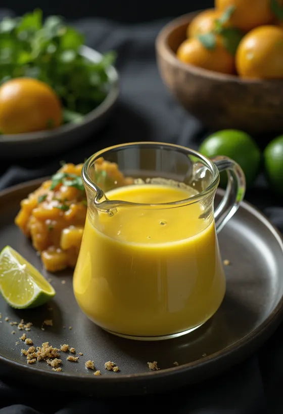 Curry-hunaja-kermalimekastike tarjoiltuna