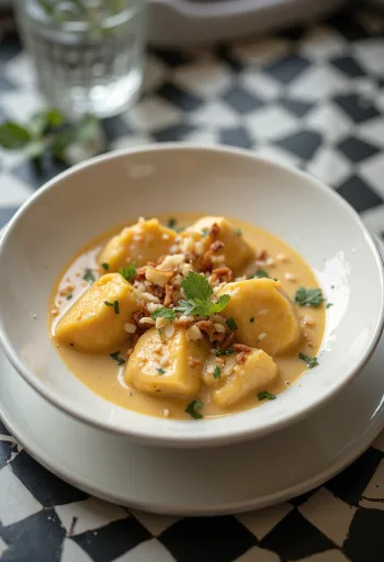 Kanakorma (Korma kanalla) runsaassa, kermaisessa kastikkeessa tarjoiltuna, tuoreella korianterilla koristeltuna.