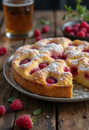 Vadelmakakku tarjoiltuna