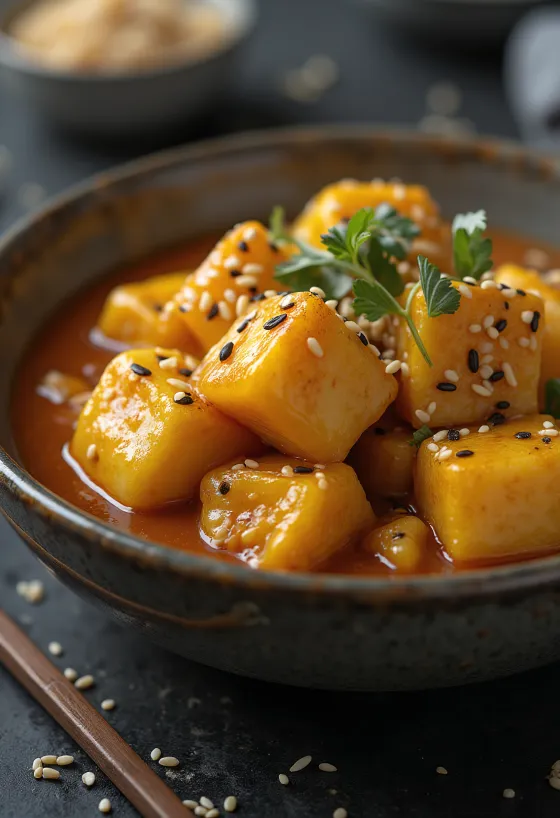 Munakoisopata seesaminsiemenillä tarjoiltuna