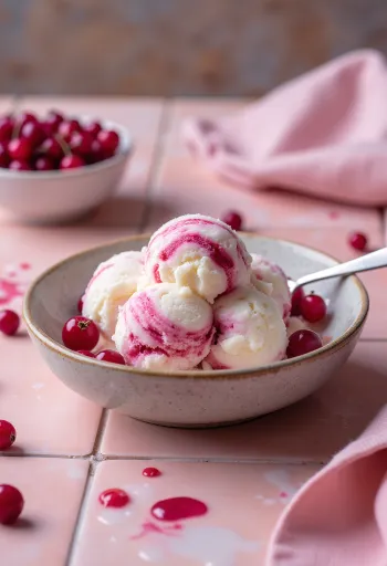 Herukka-rahkajäätelö tarjoiltuna