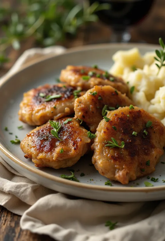 Paistettu kananmaksa rapeaksi paistettuna, tuoreen leivän ja punasipulin kera tarjoiltuna