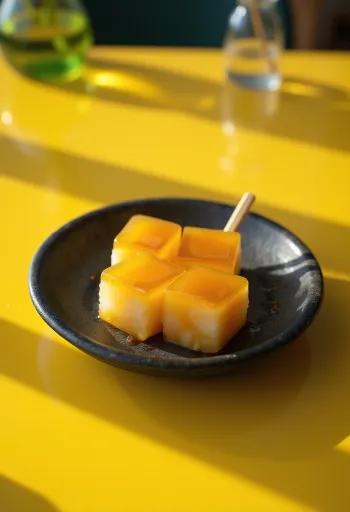 Uirō hunajalla, riisijauhosta tehty japanilainen makeinen tarjoiltuna