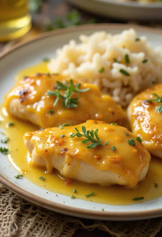 Mehevä hunaja-sinappikananrinta rapeaksi paistettuna, tarjoiltuna tuoreiden vihannesten kera.