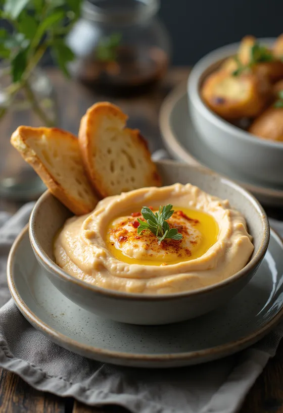 Munakoisotahna paahdetulla paprikalla tarjoiltuna