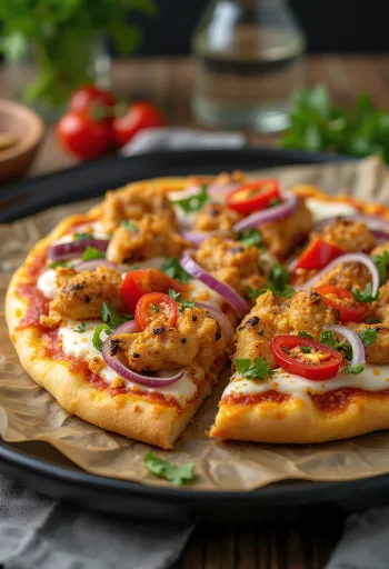 Ghanalaistyylinen pizza mausteisella kanalla
