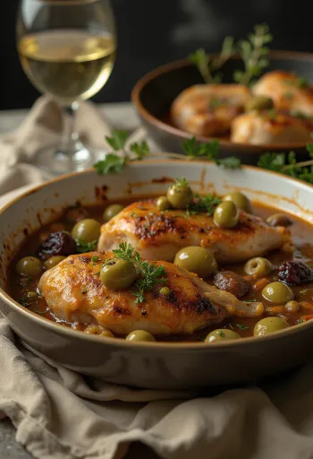 Chicken Marbella tarjoiltuna tuoreella persiljalla