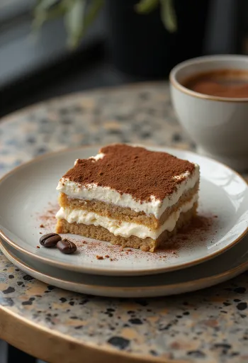 Sokeriton tiramisu-kakku elegantisti tarjoiltuna