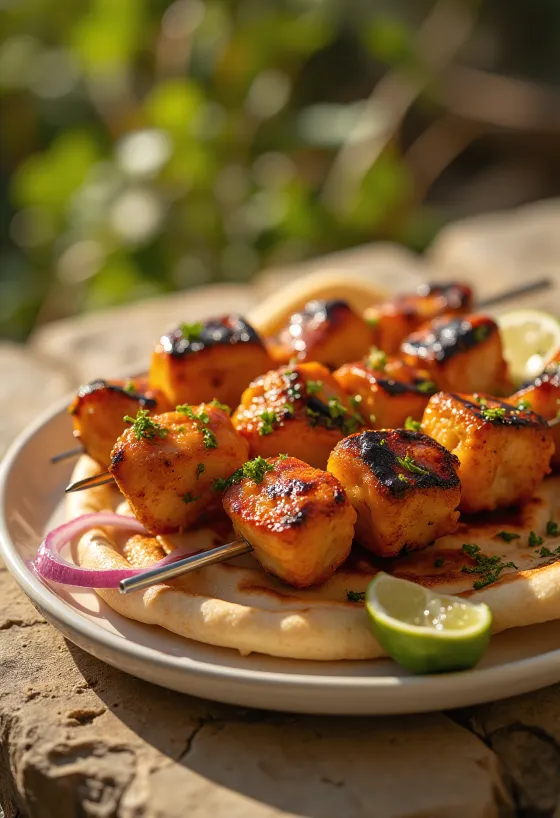 Tandoori-kana kebab tuoreena tarjoiltuna