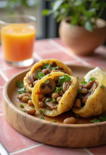 Acarajé sienillä kullanruskeaksi paistetussa taikinassa