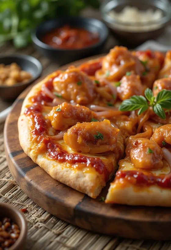 Barbecue-kanapizza grillatulla kanalla ja punasipulilla