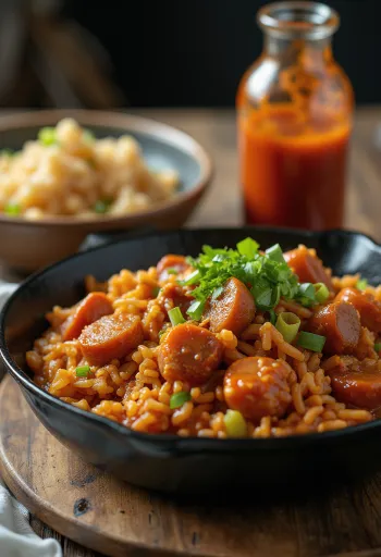 Jambalaya naudanlihalla, paprikalla ja riisillä