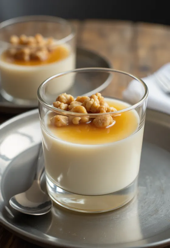 Hunaja-pähkinäpannacotta tarjoiltuna