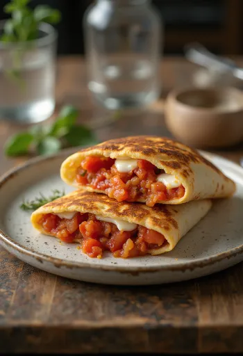 Tomaatti-wrap tuoreella basilikalla ja mozzarellalla täytettynä