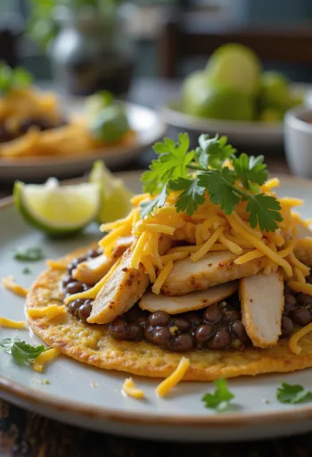 Meksikolainen tostada kanalla ja mustapavuilla