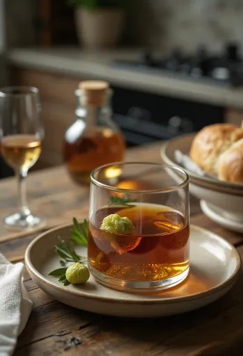 Pähkinäpalinka pullossa tarjoiltuna