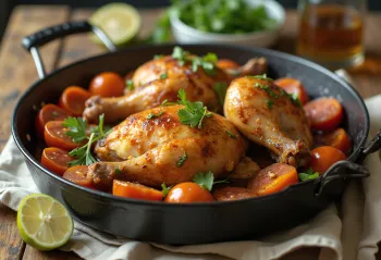 Frango assado chorizon kera, tuoreella korianterilla ja limen mehulla tarjoiltuna