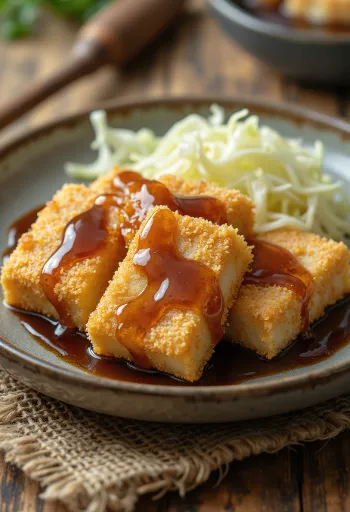 Tofu katsu, rapea leivitetty tofu tonkatsu-kastikkeella