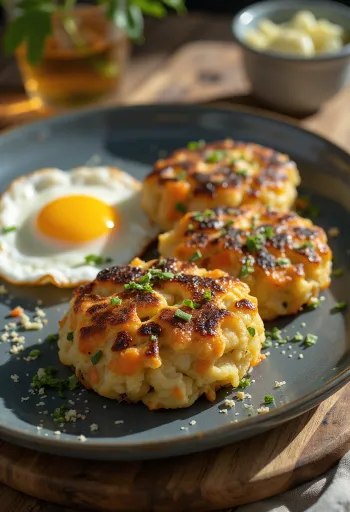 Bubble and squeak porkkanalla, paistettuna ja tuoreella persiljalla koristeltuna