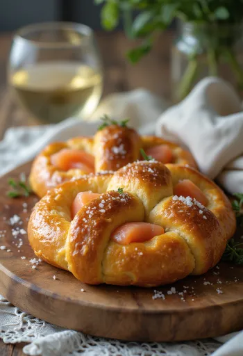 Savulohipretzelit tarjoiltuna