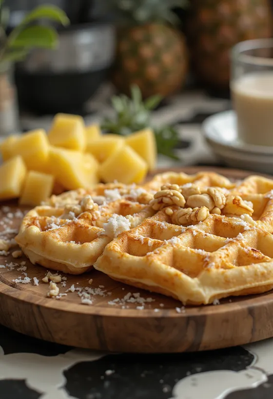 Kookosvohveli tuoreilla kookoshiutaleilla ja hunajalla