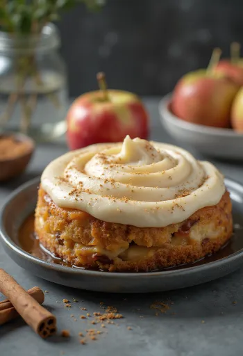 Kanelinen omenamoussekakku omenaviipaleilla koristeltuna