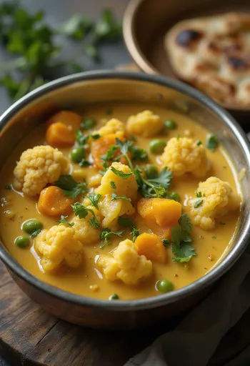 Kasviskorma, tarjoiltuna täyteläisellä kookosmaidolla ja tuoreella korianterilla