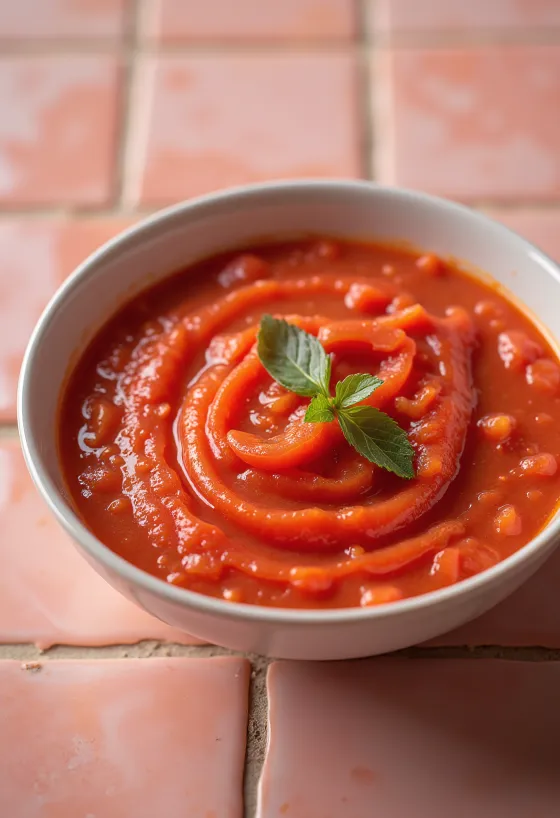 Paprika-tomaattikastike tarjoiltuna