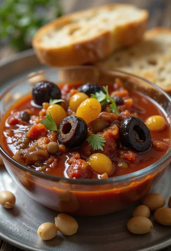 Caponata pinjansiemenillä ja rusinoilla, runsas vihannespaistos