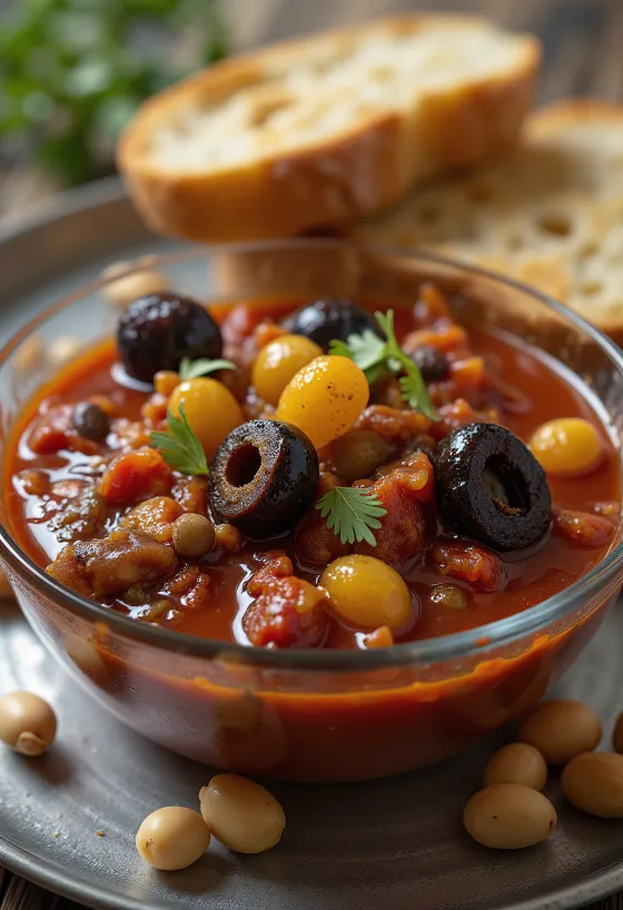 Caponata pinjansiemenillä ja rusinoilla, runsas vihannespaistos