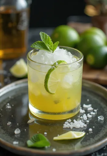 Caipirinha-cocktail limettilohkoilla ja murskatulla jäällä