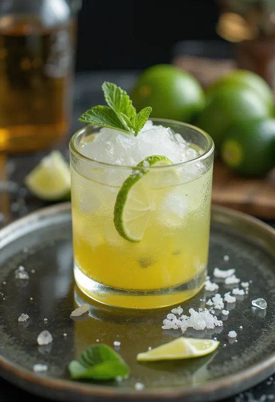 Caipirinha-cocktail limettilohkoilla ja murskatulla jäällä